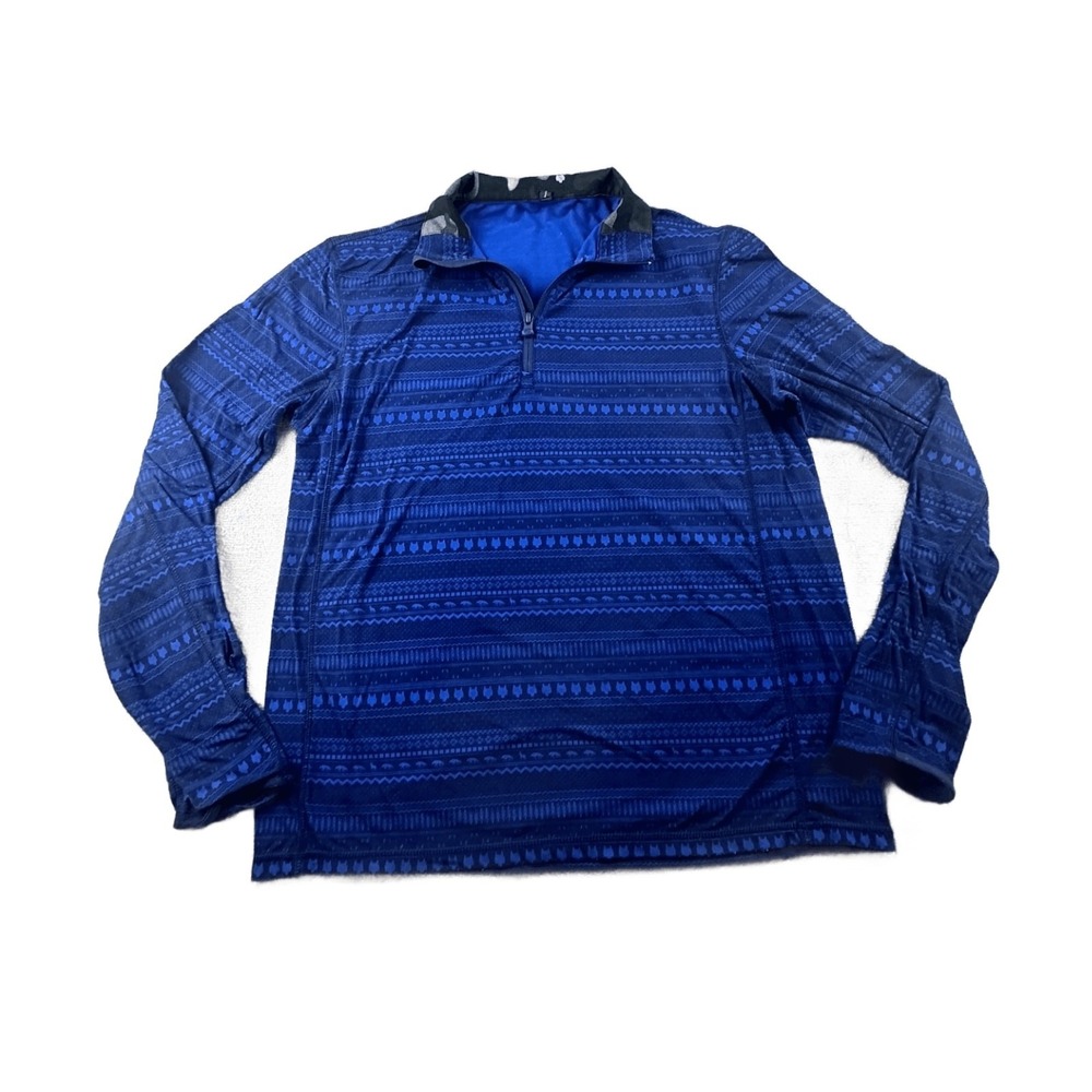 Greyson Pullover Men S Blue Athletic 1/4 Zip Fair Isle Wolf Head Logo Activewear